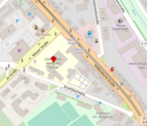 Screenshotausschnitt aus OpenStreetMap mit der Carl-ANton-Henschel-Schule im Mittelpunkt.